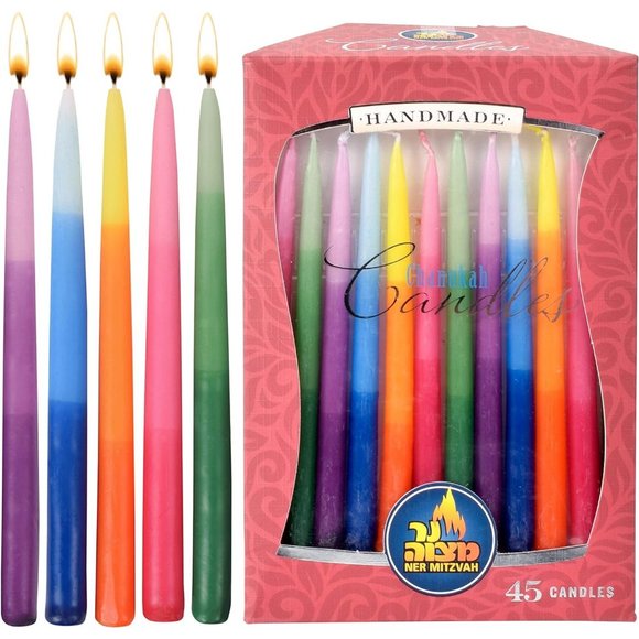 45 Tri Colored Hanukkah Candles Fits Most Menorahs Premium Quality Wax - Picture 1 of 5